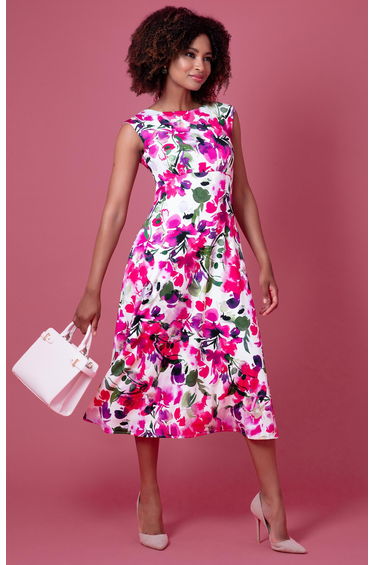 Luna Midaxi Dress (Fuchsia Florals)