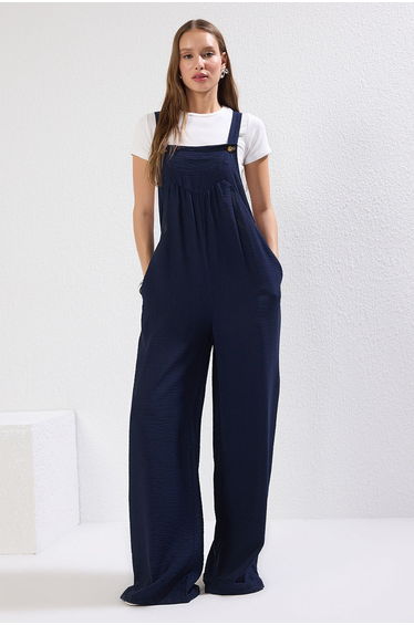Navy Blue Maxi Wide Leg Woven Jumpsuit