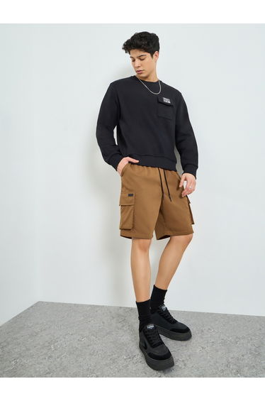 Men Brown Cargo Shorts with Drawstring