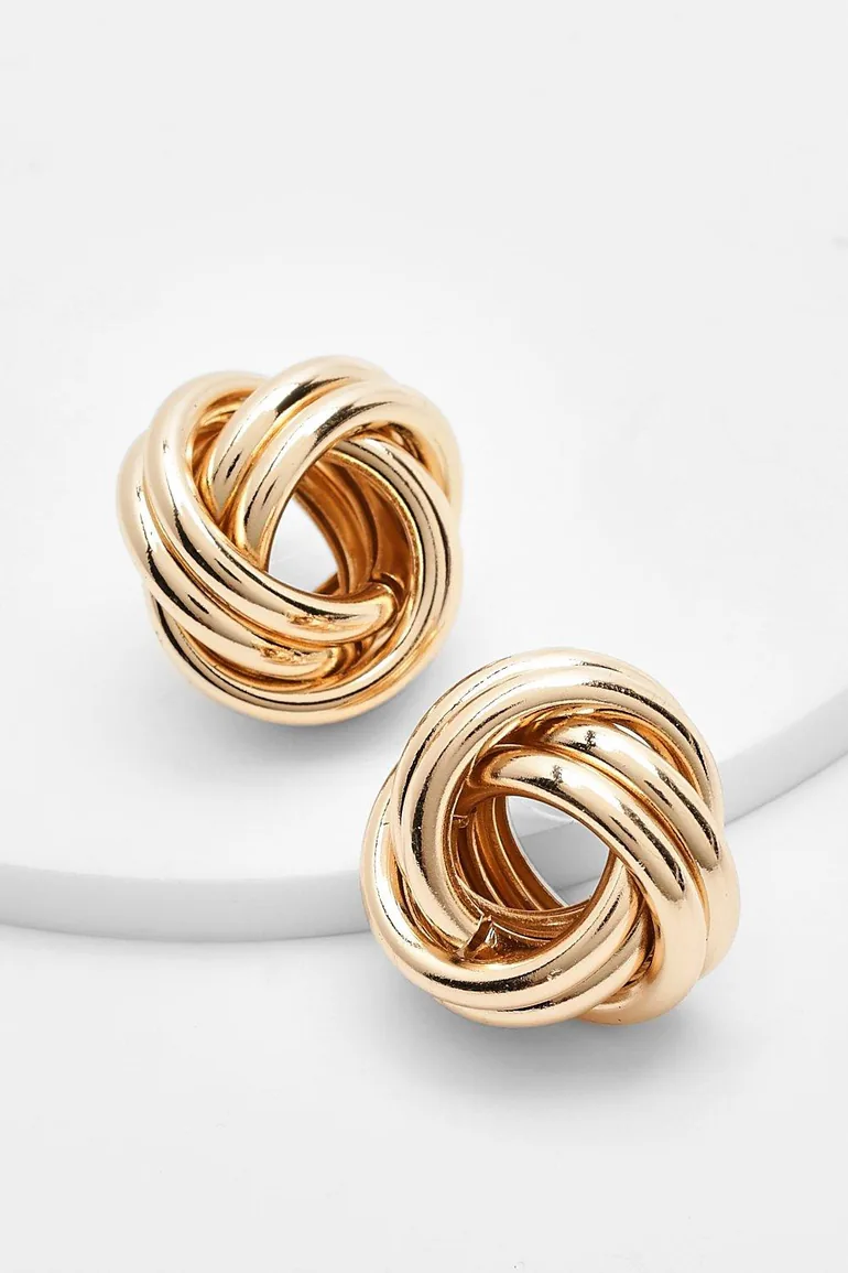 Knot Detail Stud Earrings - gold - 1