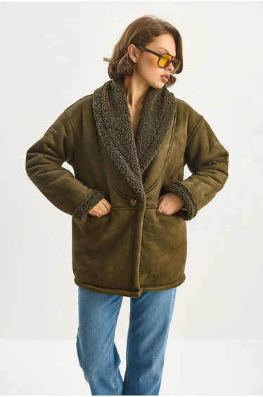 LUCCI Faux Fur Detailed Buttoned Long Puff Coat
