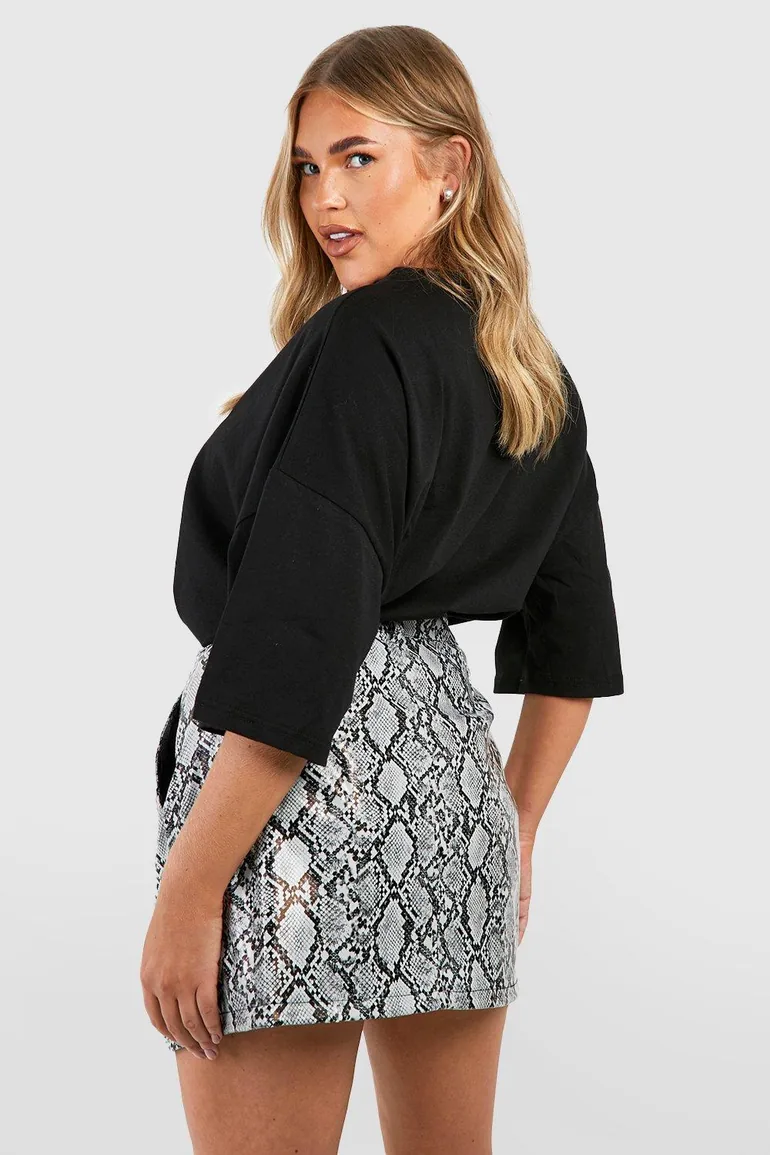Plus Snake Leather Look Mini Skirt - grey - 2