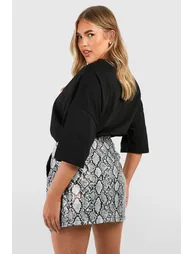Plus Snake Leather Look Mini Skirt - grey - 2