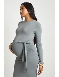 Maternity Tie Side Wrap Midaxi Dress - grey marl - 3