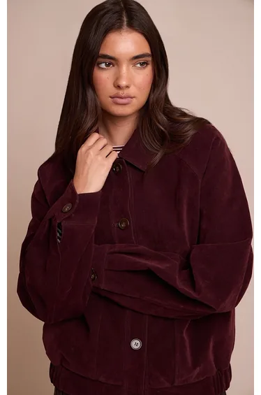 Burgundy Oversized Faux Suede Jacket