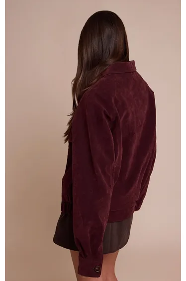 Burgundy Oversized Faux Suede Jacket