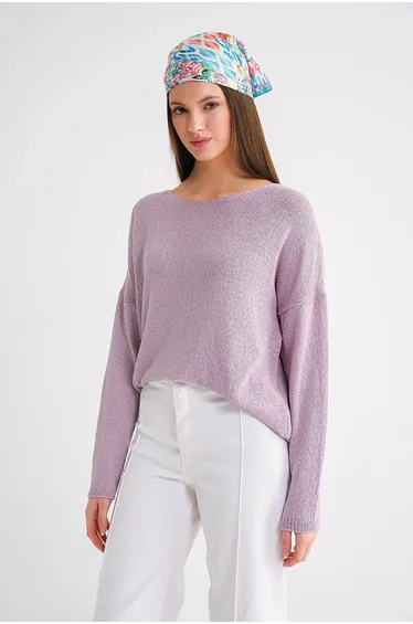 سويتر محبوك بتصميم واسع بأكتاف منسدلة