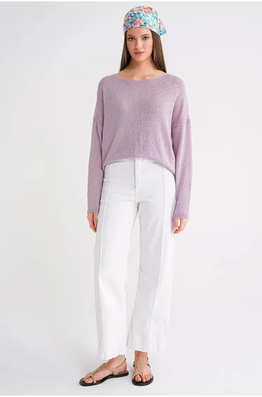 سويتر محبوك بتصميم واسع بأكتاف منسدلة