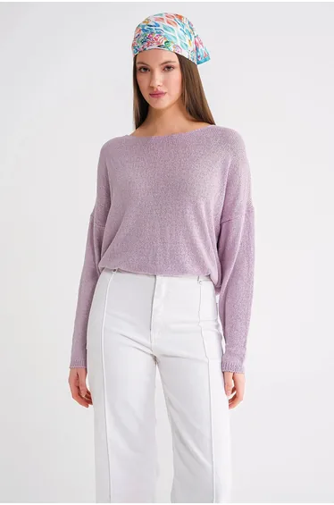 سويتر محبوك بتصميم واسع بأكتاف منسدلة