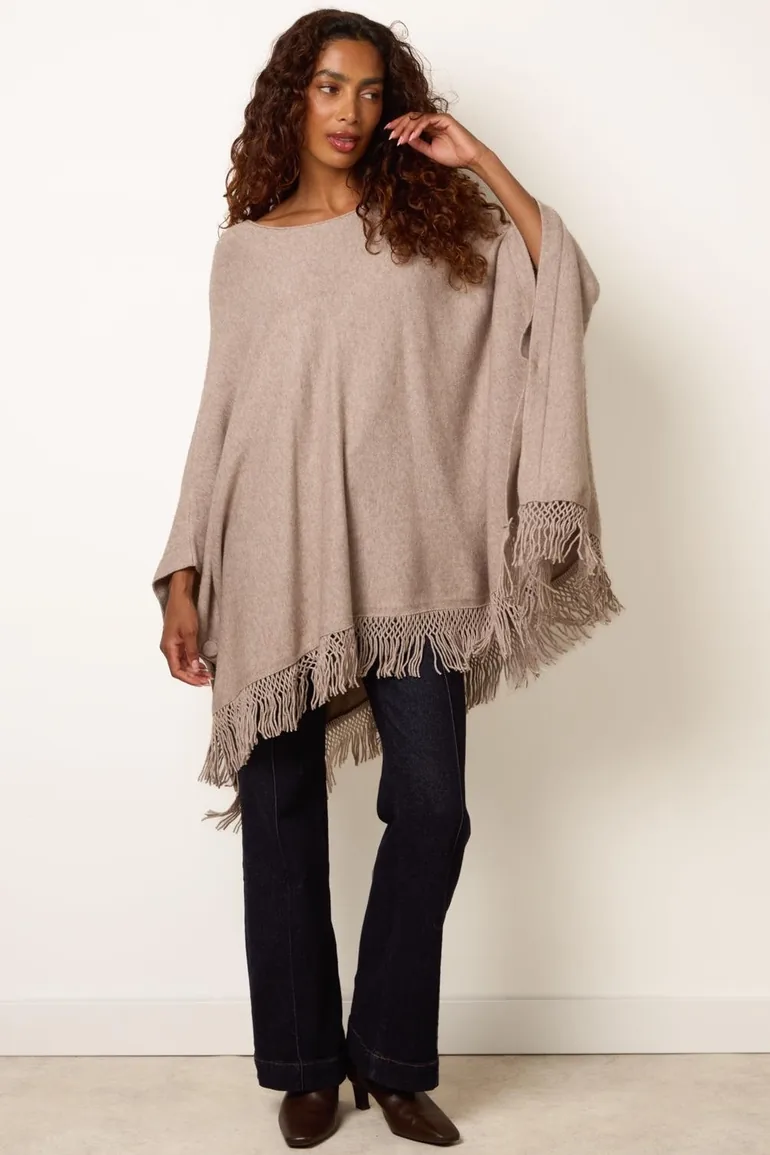 Fringe Hem Button Side Cape
