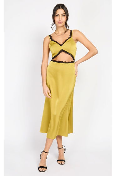 Olive Lace Trim Satin Midaxi by Chloe Lewis product thumbnail 4