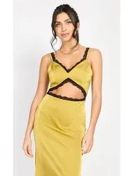 Olive Lace Trim Satin Midaxi by Chloe Lewis - 4