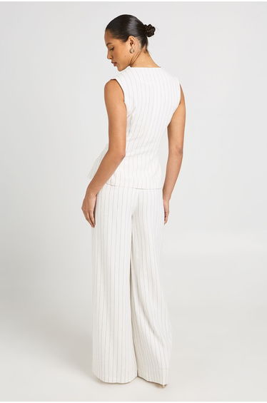 Stripe Linen Look Hook & Eye Waistcoat - cream product thumbnail 3