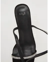 Women Black Embellished Ankle Strap Sandals - 6