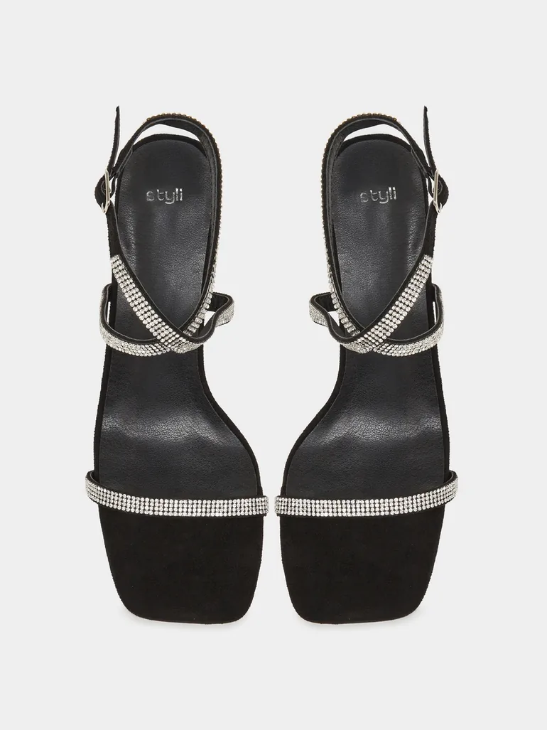 Women Black Embellished Ankle Strap Sandals - 4