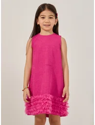 Textured Sleeveless Mesh Hem Dress with Bag - 3