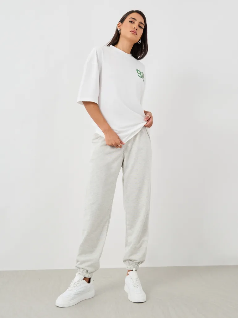Solid Elastic Waist Cuffed Joggers