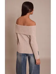 Oatmeal Off The Shoulder Knit Long Sleeve Top - 1