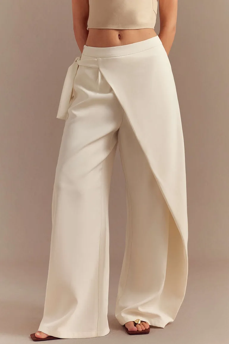 Tie Front Asymmetrical Straight Leg Pants - 3