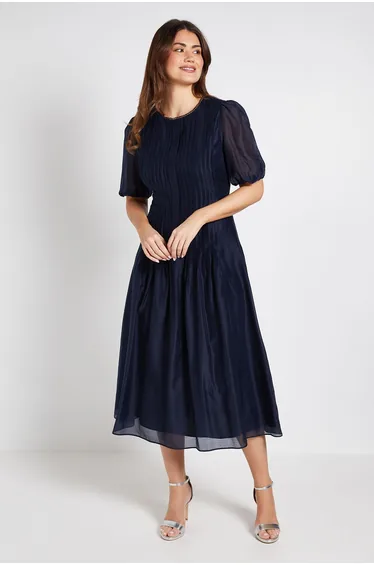 Tencel Pintuck Detail Midi Dress