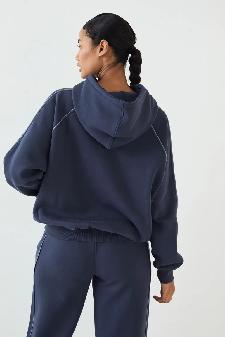 Script Piping Oversized Hoodie - navy - 2
