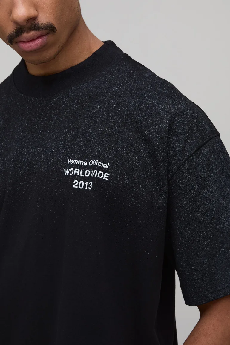 Black Oversized Homme Official Print Spray Wash T-Shirt - black - 2