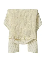 Striped Bowknot Shirred Strapless Crop Top in Soft Yellow for Beachside Strolls & Weekend Outings - 9