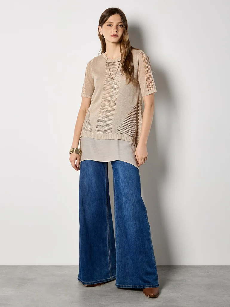 Pointelle Knit Layered Tunic Top