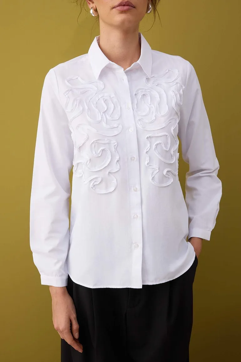 White Textured Oversize Woven Shirt - 2