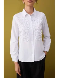 White Textured Oversize Woven Shirt - 2
