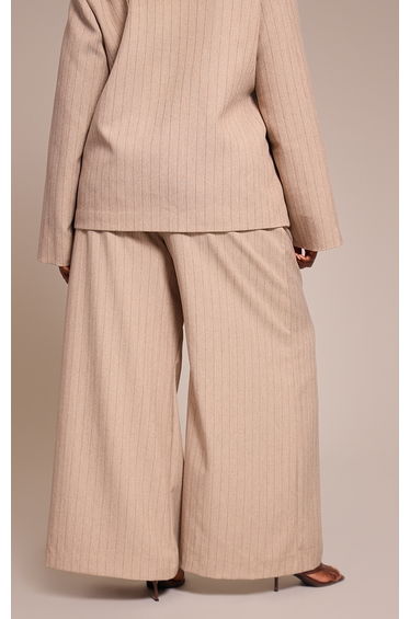 Plus Taupe Pinstripe Pleated Wide Leg Trousers product thumbnail 3