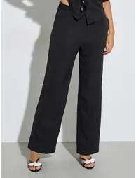 Black Beaded Drawstring Open Collar Top and Pants Set - 4