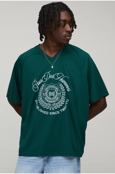 Oversized Mesh Embroidered Panelled Hockey Top - forest