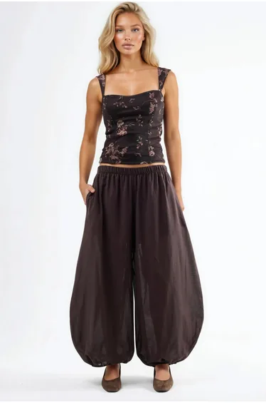 BUSEM Elastic Waist Balloon Pants with Pockets