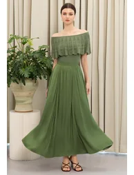 Flowing Draped Pleats High-Waist Maxi Skirt in Green for Weekend Brunches & Sunset Dinners - 1