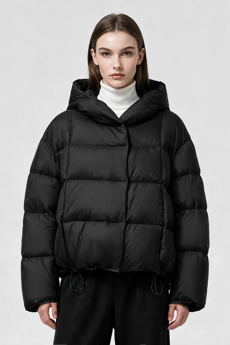 Hooded Down Jacket with Magnetic Closures - 2
