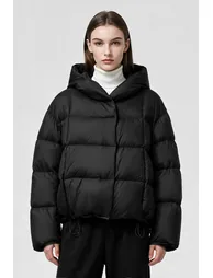 Hooded Down Jacket with Magnetic Closures - 2