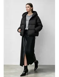 Hooded Down Jacket with Magnetic Closures - 1