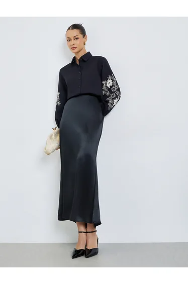 Black Embroidered Long Sleeve Shirt
