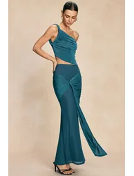 Patchwork Asymmetrical Ruched High Waist Skirt