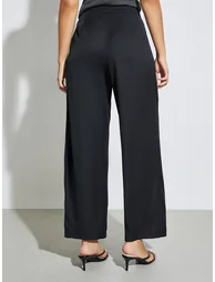 Black Solid Casual Wide Leg Pants - 3