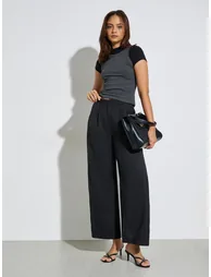 Black Solid Casual Wide Leg Pants