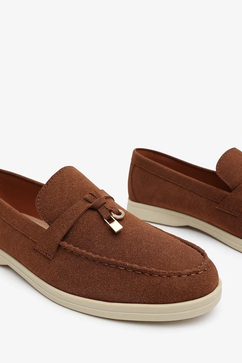 Charming Slip On Suede Loafers Metal Trim Tassel in Brown - 2
