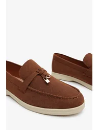 Charming Slip On Suede Loafers Metal Trim Tassel in Brown - 2