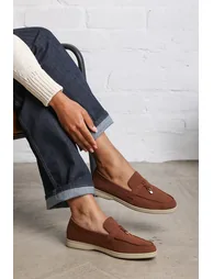Charming Slip On Suede Loafers Metal Trim Tassel in Brown - 3