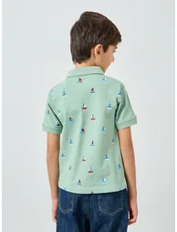 Boys Green Printed Polo T-Shirt - 3