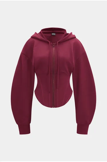 Zipper Drawstring Corset Hoodie