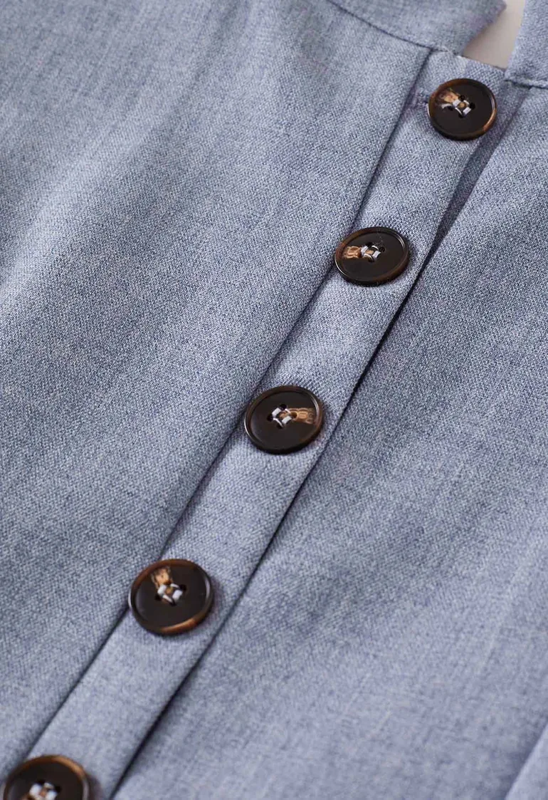 Tailored Seam Button-Back Sleeveless Maxi Dress in Dusty Blue for City Walks & Office Wear - 8