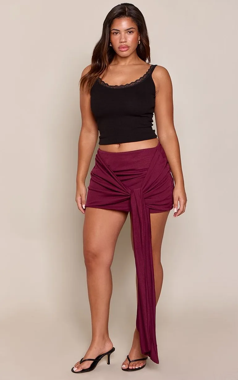 Shape Red Abstract Print Onion Skin Extreme Drape Mini Skirt