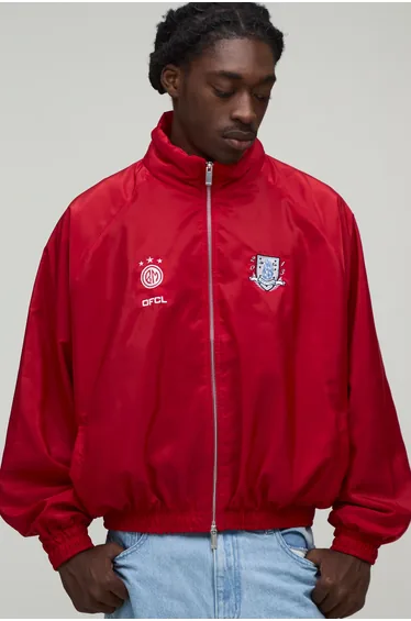 Oversized Funnel Neck Circa 98 Track Jacket - red